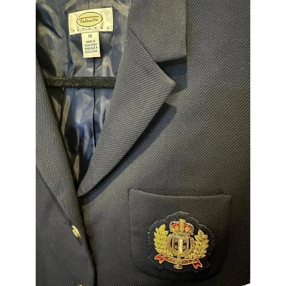 Talbots Navy Blue Wool Gold Crest Riding Equestrian Blazer Jacket Size Petite 10 - Picture 2 of 12